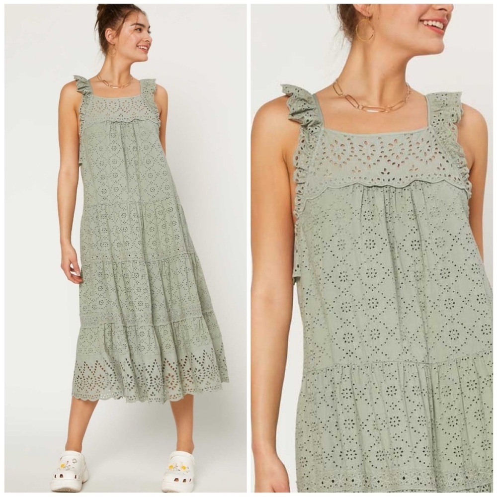 Anthropologie Green Lace Midi Dress - Picture 2 of 10